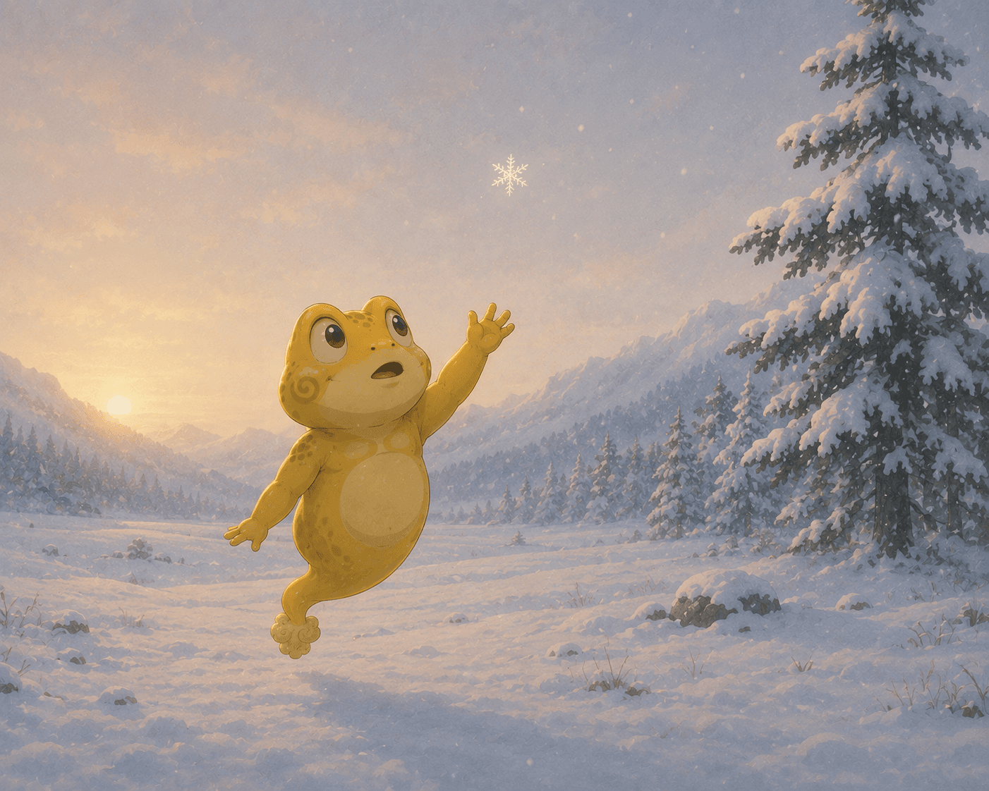 Jin reaching for a star in the snow