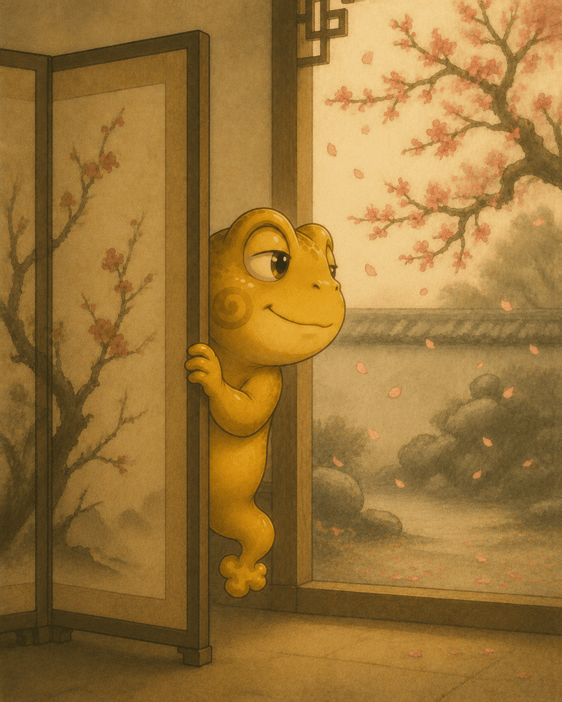 Jin behind the blossom screen